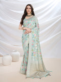 Teal Pure Cotton Festive Wear Saree With Blouse Piece