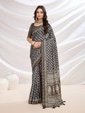 Black Cotton Blend Casual Wear Saree With Blouse Piece