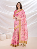 Pink Banarasi Cotton Festive Wear Saree With Blouse Piece