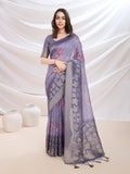 Purple Cotton Blend Festive Wear Saree With Blouse Piece