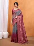 Maroon Cotton Blend Saree With Blouse Piece