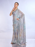 Grey Georgette Saree With Blouse Piece