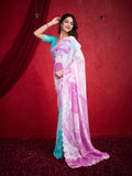 Turquoise Poly Chiffon Saree With Blouse Piece