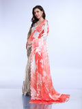 Peach Poly Chiffon Festival Saree With Blouse Piece