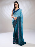 Blue Silk Blend Ready To Wear Saree With Blouse Piece