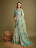 Teal Silk Blend Saree With Blouse Piece