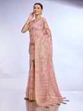 Peach Tissue Linen Saree With Blouse Piece