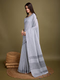 Grey Linen Daily Wear Saree With Blouse Piece