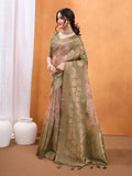 Olive Cotton Blend Saree With Blouse Piece