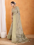 Khaki Silk Blend Saree With Blouse Piece