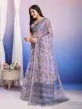 Grey Organza Saree With Blouse Piece