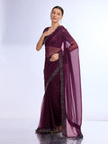 Wine Georgette Saree With Blouse Piece