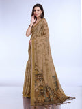 Beige Poly Silk Festival Saree With Blouse Piece