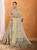 Khaki Silk Blend Saree With Blouse Piece