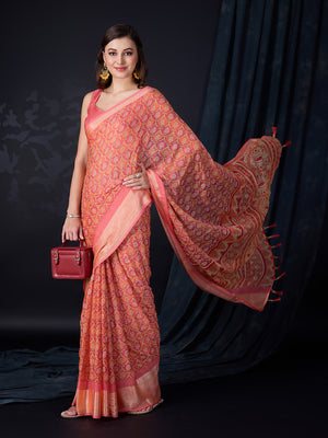 Peach Chiffon Saree With Blouse Piece