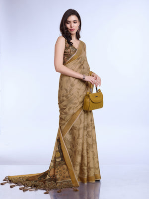 Beige Poly Silk Festival Saree With Blouse Piece