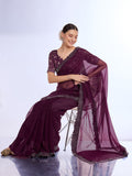 Wine Georgette Saree With Blouse Piece