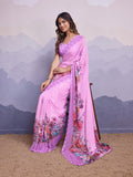 Lavender Poly Chiffon Saree With Blouse Piece