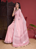 Peach Linen Saree With Blouse Piece