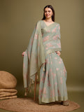 Sea Green Tissue Saree With Blouse Piece