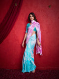 Turquoise Poly Chiffon Saree With Blouse Piece