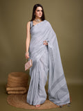 Grey Linen Daily Wear Saree With Blouse Piece