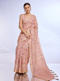 Peach Tissue Linen Saree With Blouse Piece