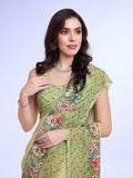 Green Poly Chiffon Festival Saree With Blouse Piece