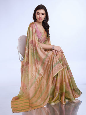 Pink Poly Chiffon Festive Wear Saree With Blouse Piecde