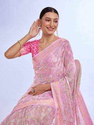 Pink Georgette Saree With Blouse Piece