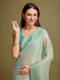 Teal Silk Blend Saree With Blouse Piece