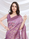 Pink Cotton Blend Festive Wear Saree With Blouse Piece