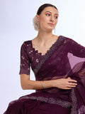 Wine Georgette Saree With Blouse Piece