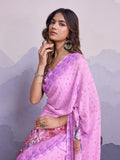 Lavender Poly Chiffon Saree With Blouse Piece