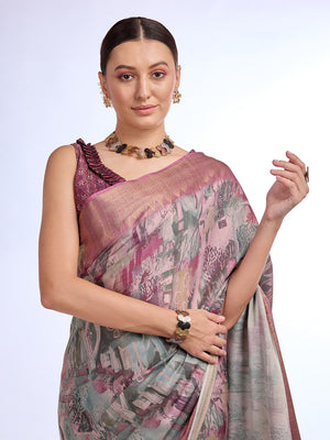 Wine Tissue Saree With Blouse Piece