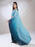 Blue Silk Blend Ready To Wear Saree With Blouse Piece