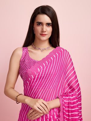 Pink Chiffon Festive Saree With Blouse Piece