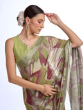 Green Linen Saree With Blouse Piece