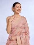 Peach Tissue Linen Saree With Blouse Piece