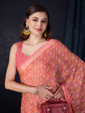 Peach Chiffon Saree With Blouse Piece