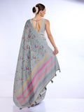 Grey Linen Blend Saree With Blouse Piece