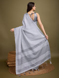 Grey Linen Daily Wear Saree With Blouse Piece