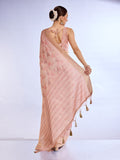 Peach Tissue Linen Saree With Blouse Piece