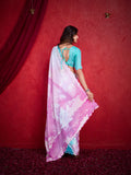 Turquoise Poly Chiffon Saree With Blouse Piece