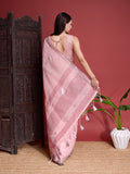 Peach Linen Saree With Blouse Piece