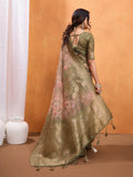 Olive Cotton Blend Saree With Blouse Piece