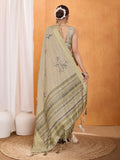 Khaki Silk Blend Saree With Blouse Piece