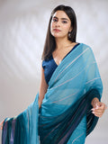 Blue Silk Blend Ready To Wear Saree With Blouse Piece