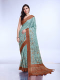 Teal Poly Silk Daily Wear Saree With Blouse Piece