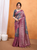 Grey Cotton Blend Saree With Blouse Piece